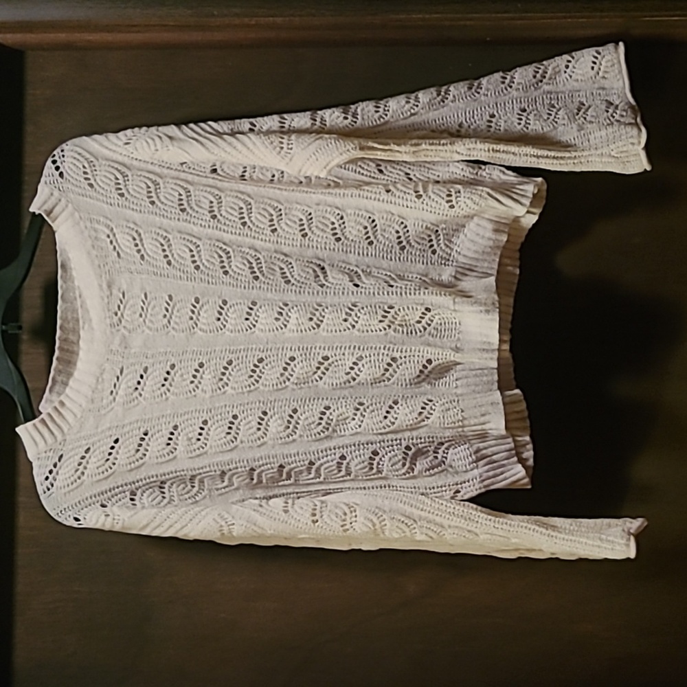 American Eagle Outfitters Cream Open-Knit Cropped Sweater